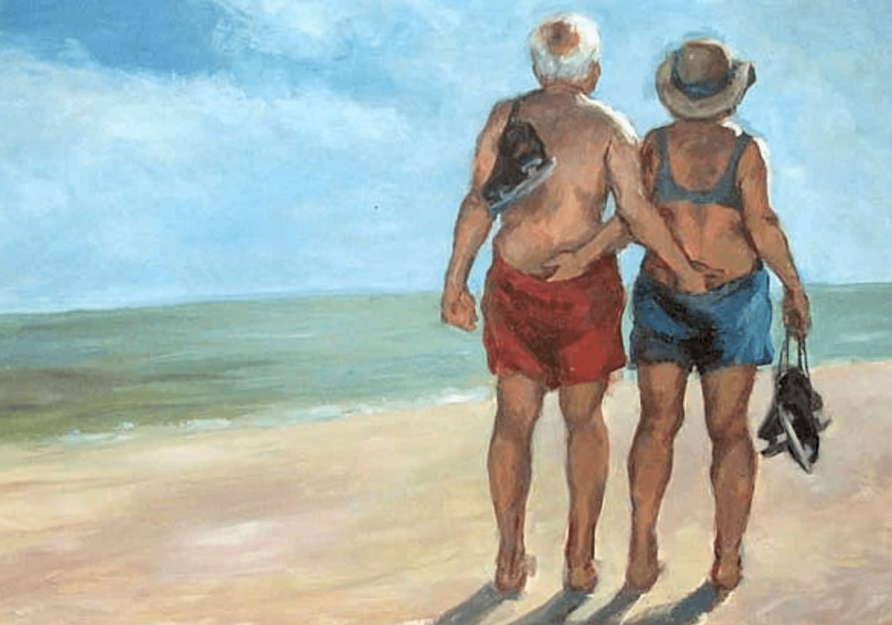 Дошлый это. Заутренников Михаил Михайлович художник. Старик и море. Старики на пляже. Картина человек на пляже.