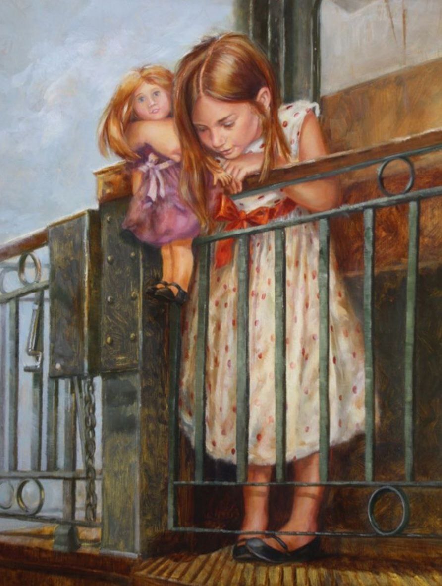 Картина мальчик и кукла у стеклянной двери. Картина девочка с куклой. Куклы для девочек. Девочка с куклой иллюстрация.